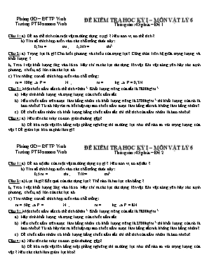 Đề kiểm tra học kì I môn Vật lí Lớp 6 - Năm học 2016-2017 - Trường PT Hermann Vinh (Có đáp án)